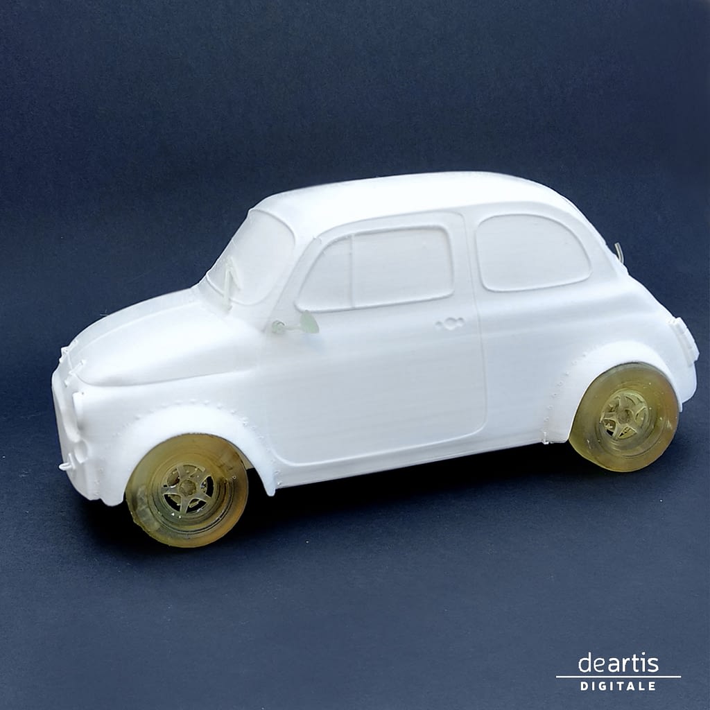 AUTO MODELLISMO FIAT 500 STAMPA 3D FDM STAMPA 3D SLA BIANCO E TRASPARENTE